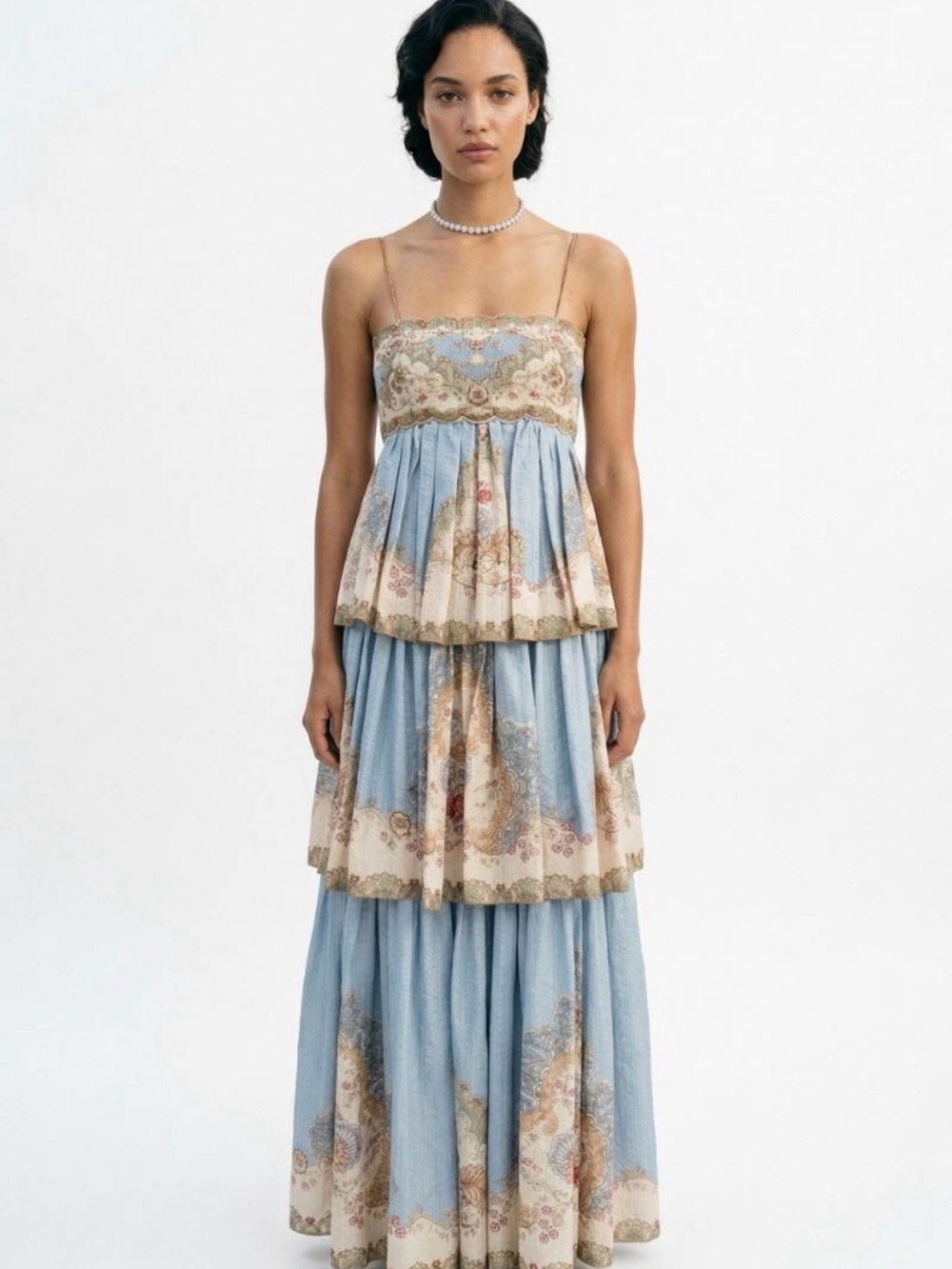 Tiered Paisley Maxi Dress in Light Blue and Cream ZIMMERMAN INSPO!